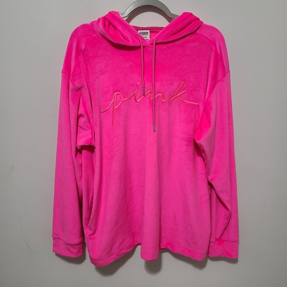 Victoria's Secret PINK Velour Script Logo Hoodie Large NWT